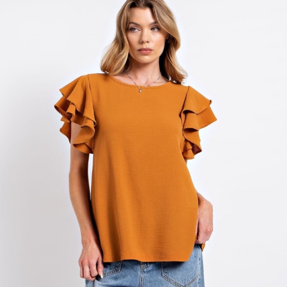 Easel Terracotta Ruffle Sleeve Blouse - Picture 3 of 4